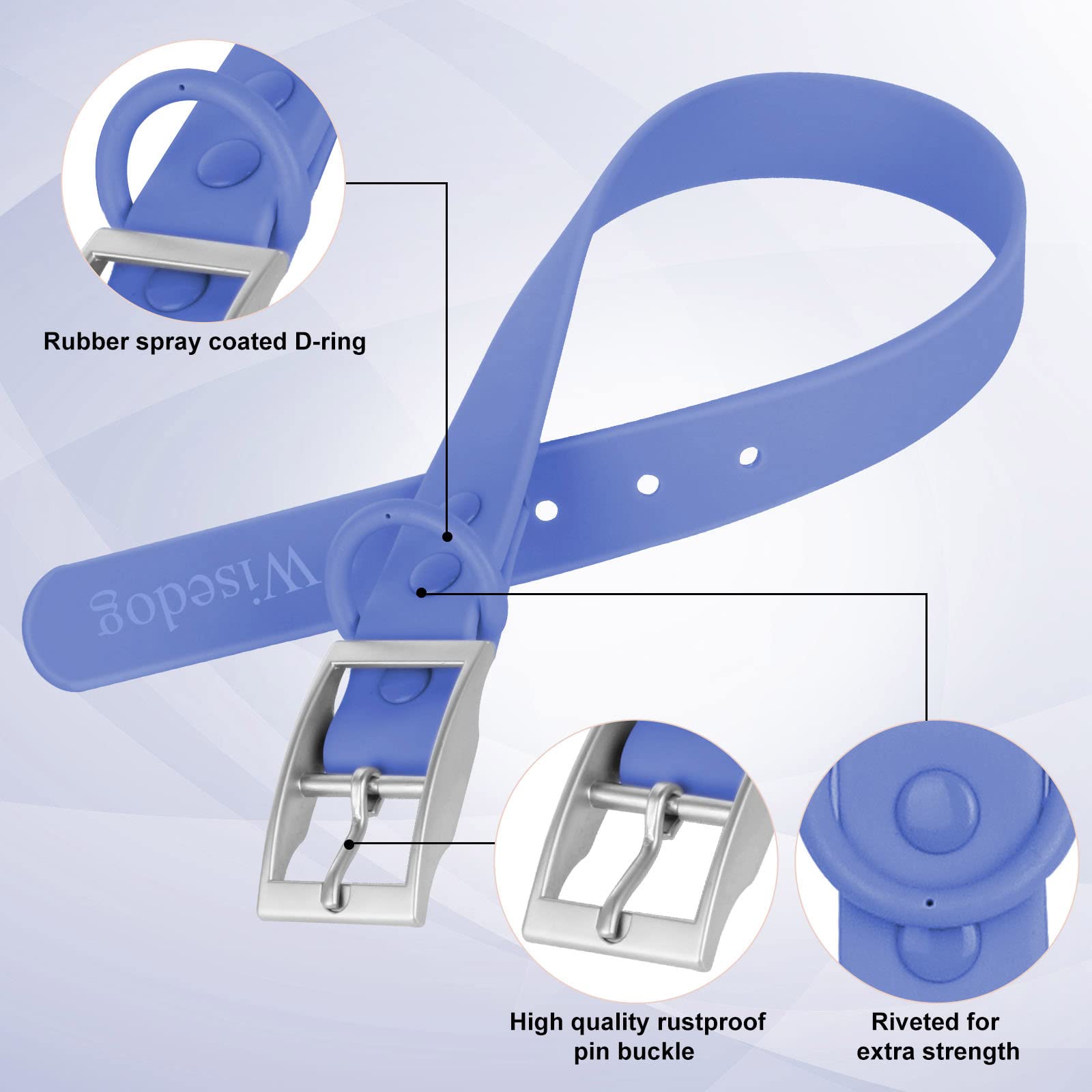 Wisedog Waterproof Dog Collar: Multiple Adjust 8.5” To 32.6”, Soft Rubber Coated Webbing, Easy To Clean, For Small Medium Large Dogs (M(Length:12'-16'; Width:0.8'), Blue)