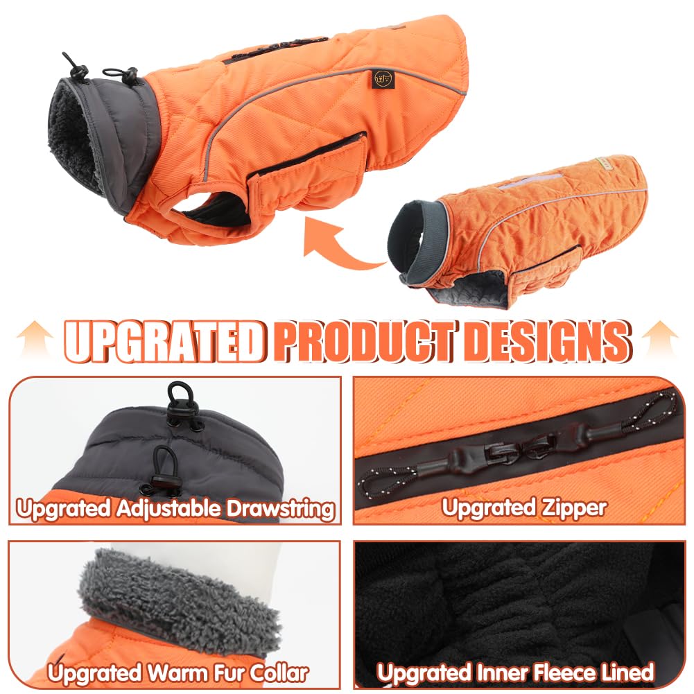 Emust Winter Dog Coats, Fleece Dog Apparel For Cold Weather, British Style Windproof Warm, Orange, Xs