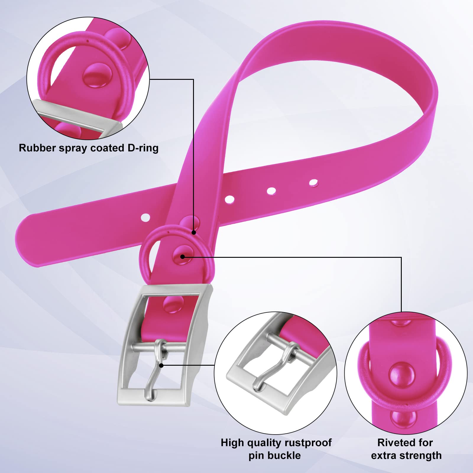 Wisedog Waterproof Dog Collar: Multiple Adjust 8.5” To 32.6”, Soft Rubber Coated Webbing, Easy To Clean, For Small Medium Large Dogs (Xl(Length:18'-23.6'; Width:1'), Rose Violet)