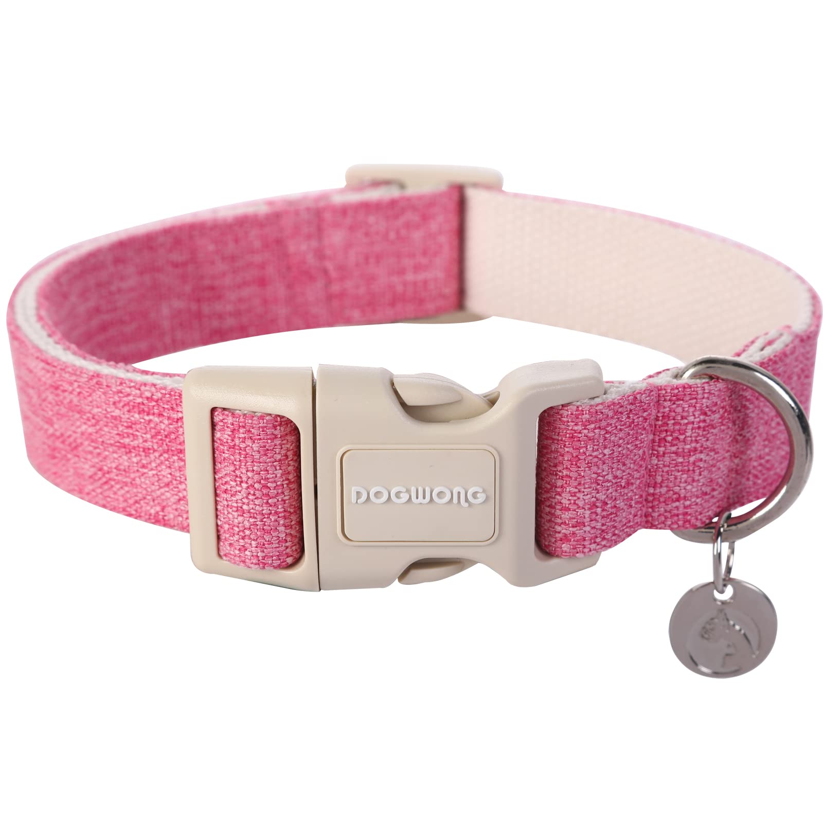 Dogwong Cotton Hemp Dog Collar - Heavy-Duty Pink Adjustable Soft Natural Fabric Pet Collar, Cute Wedding Puppy Necklace For Smal