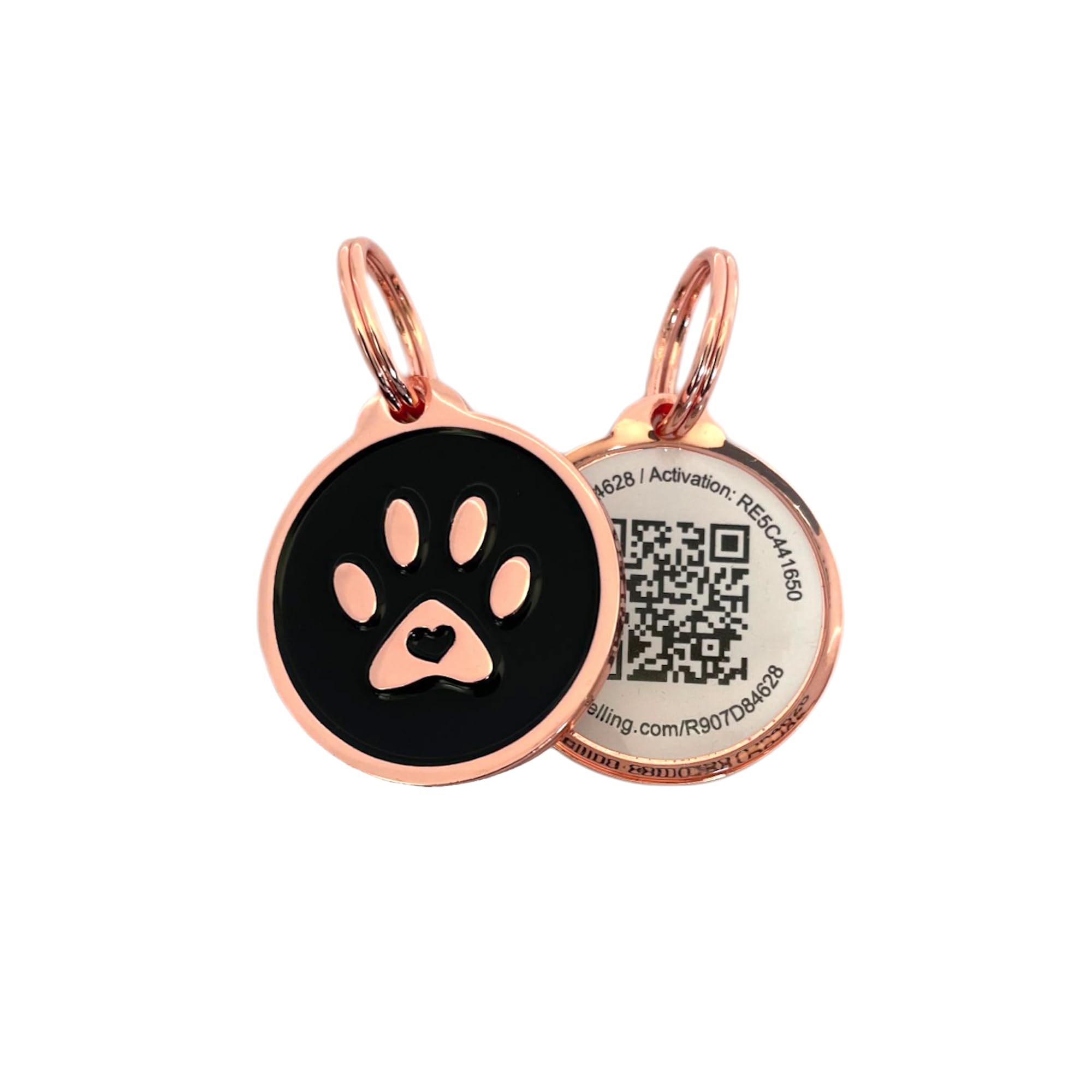 Pet Dwelling Premium Qr Code Pet Id Tags - Dog Tags And Cat Tags, Connect To Online Pet Profile, Receive Instant Scanned Tag Location Email Alert(Lux Rose Gold Black Paw)