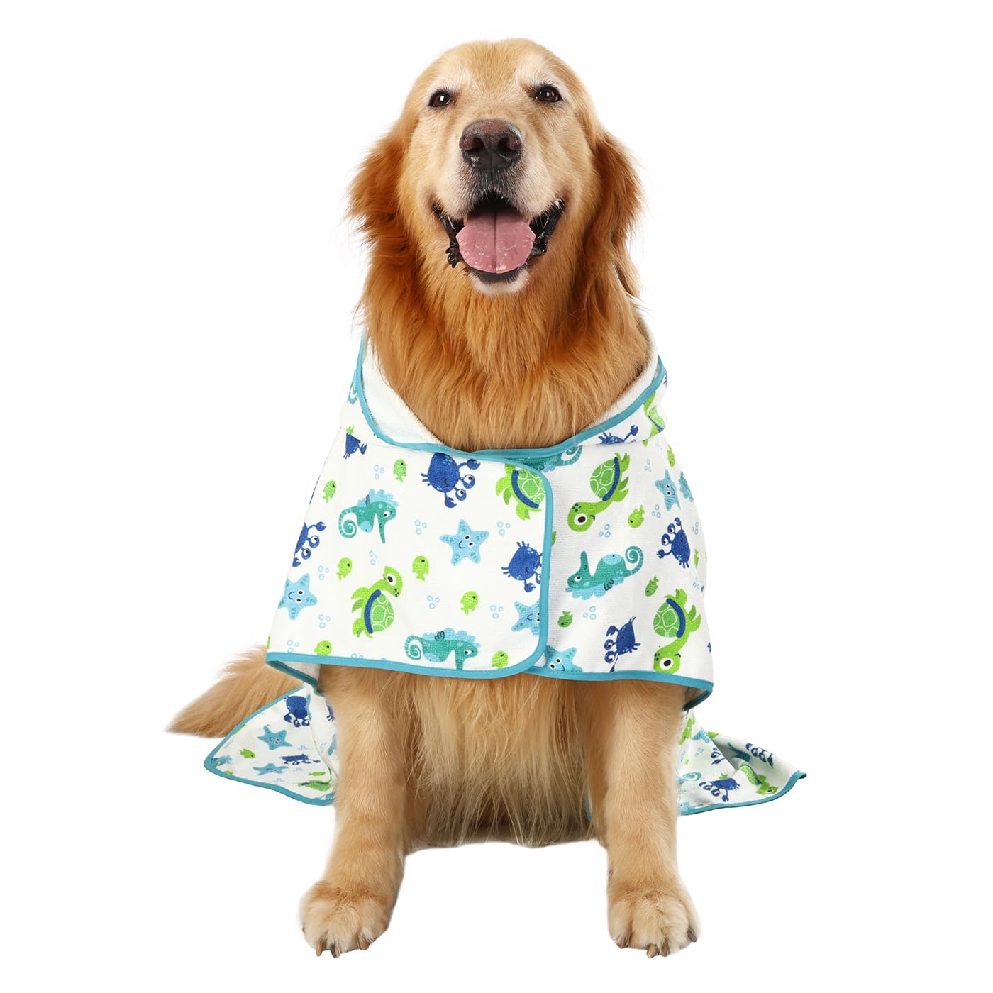 Hde Dog Bathrobe Super Absorbent Quick Drying Towel With Hood For All Dog Breeds Sizes S-Xxl - Sea Animals - L