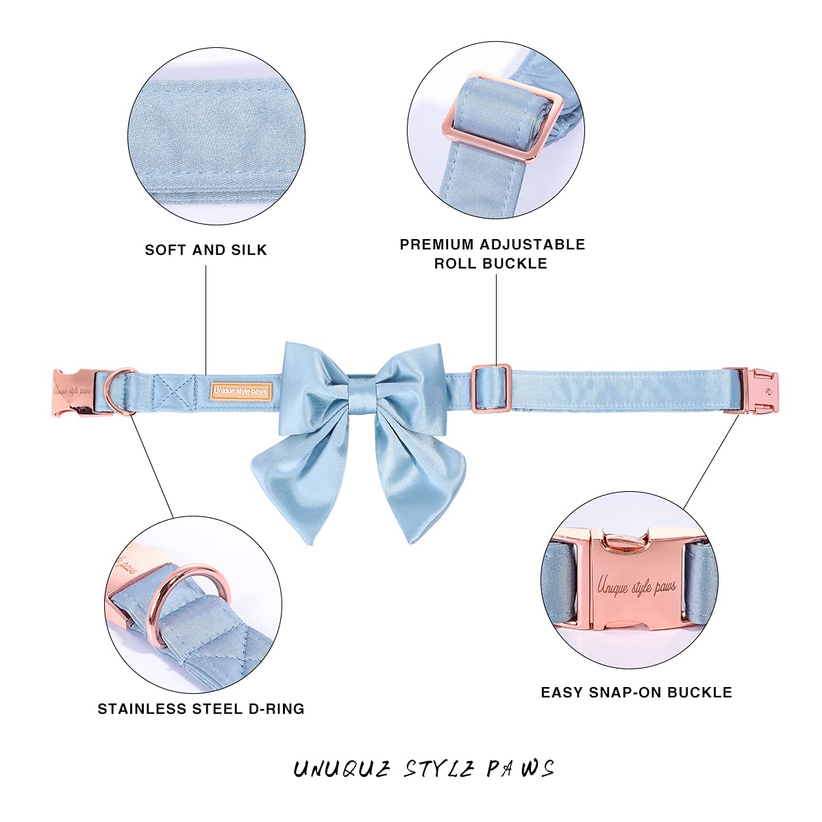 Unique Style Paws Silk Blue Color Dog Collar Adjustable Durable Dog Collar With Bow Wedding Bowtie Collar For X-Large Dogs