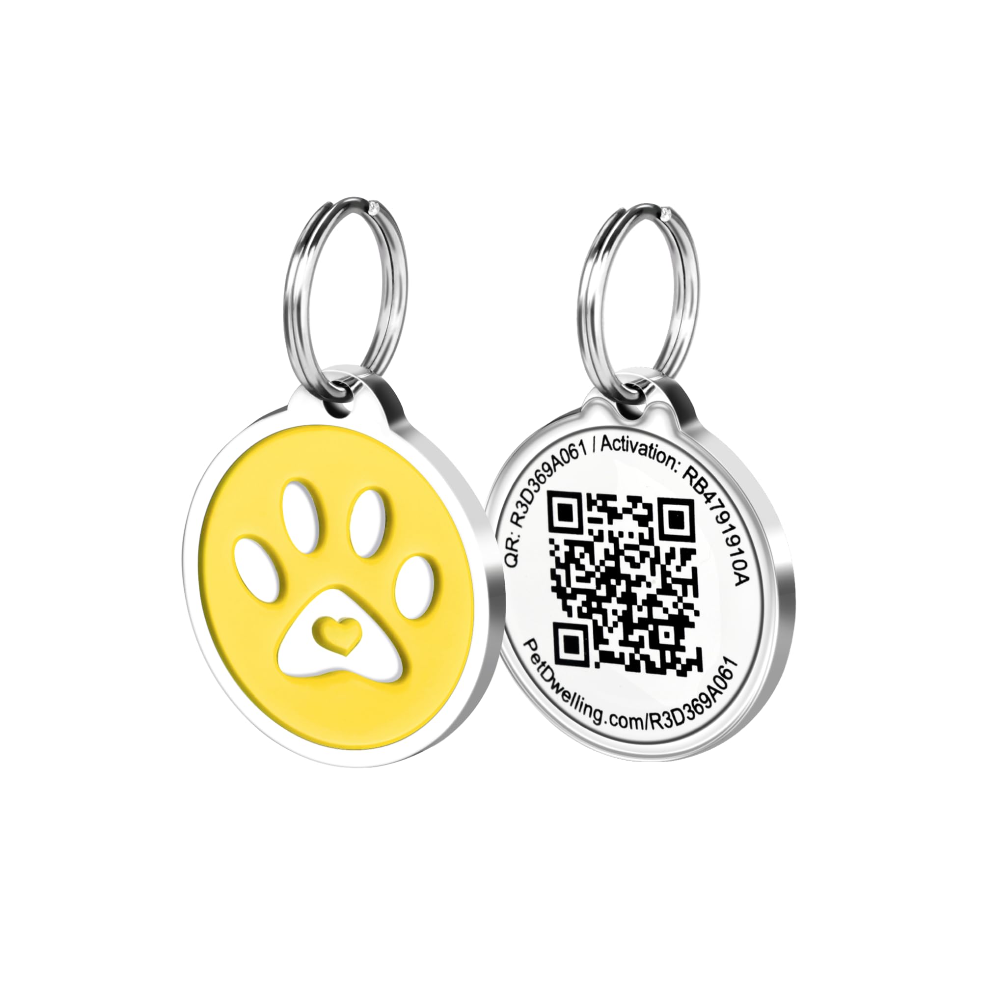 Pet Dwelling Premium Qr Code Pet Id Tags - Dog Tags And Cat Tags, Connect To Online Pet Profile, Receive Instant Scanned Tag Location Email Alert(Yellow Paw)