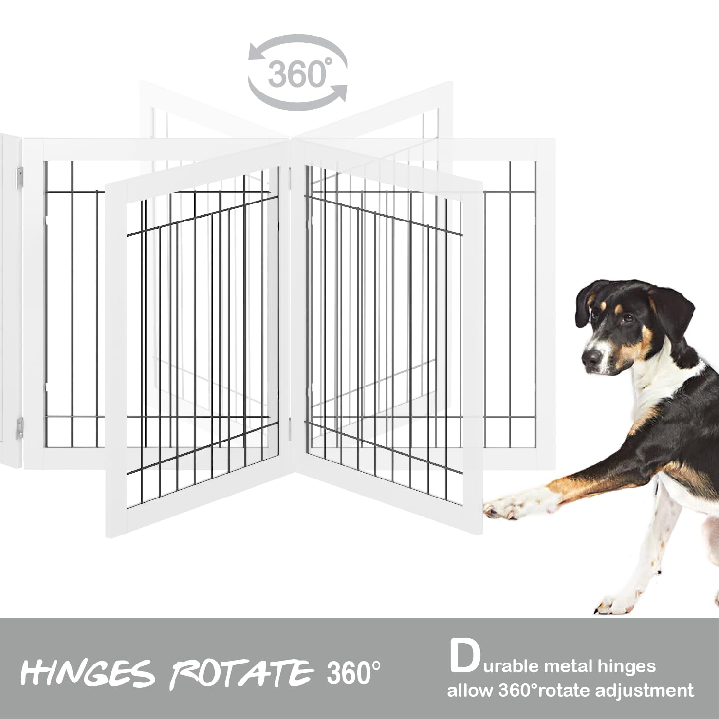 PAWLAND Extra Wide Dog Gate - 4 Panel Wooden Pet Fence, 96"W x 30"H, Freestanding, White, Model SS18-UTXP204