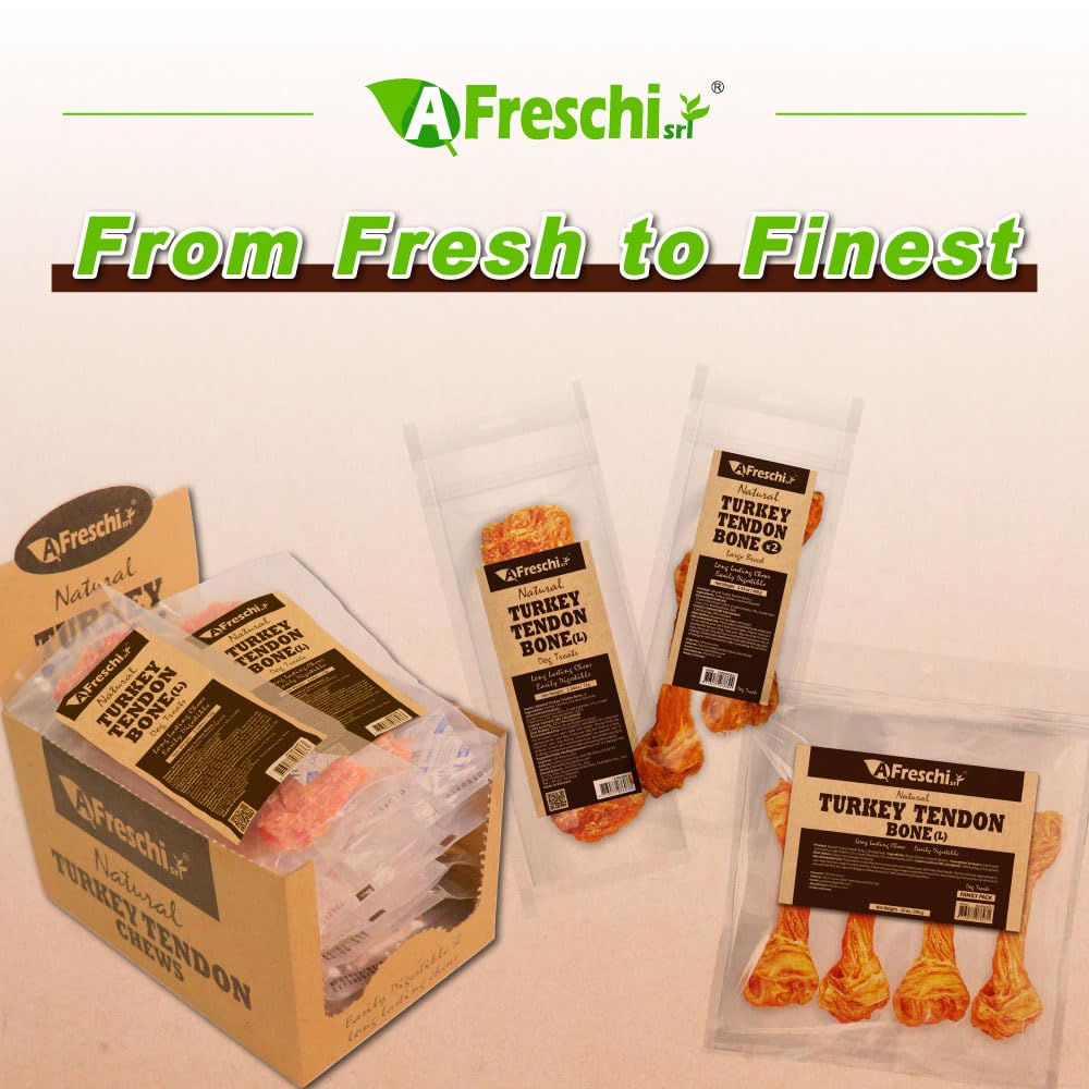 Afreschi Natural Turkey Tendon Bone (L) 10 Units/Box, Dog Treats for Signature Series, All Natural Human Grade Puppy Chew, Turke