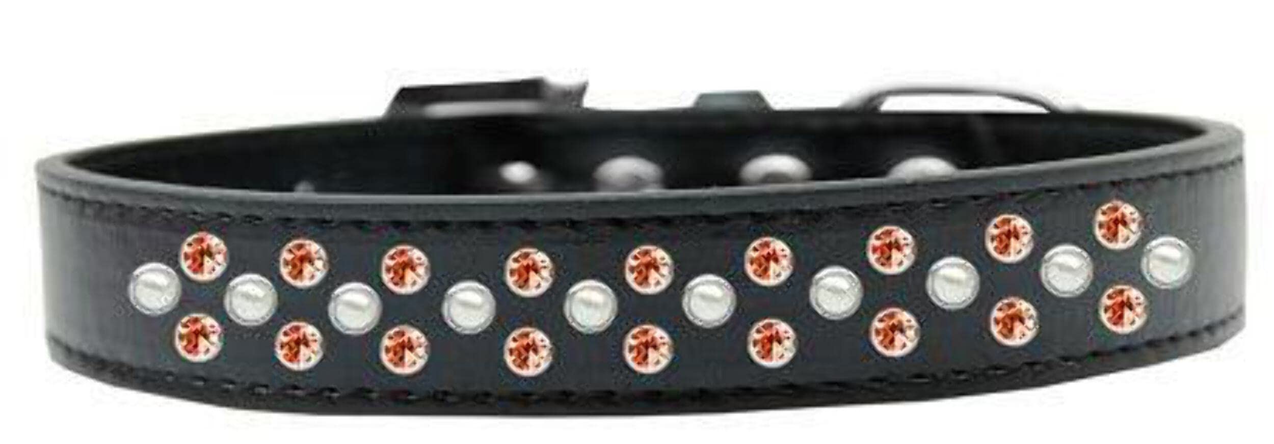 Mirage Pet Products Sprinkles Dog Collar with Pearl and Orange Crystals, Size 14, Black