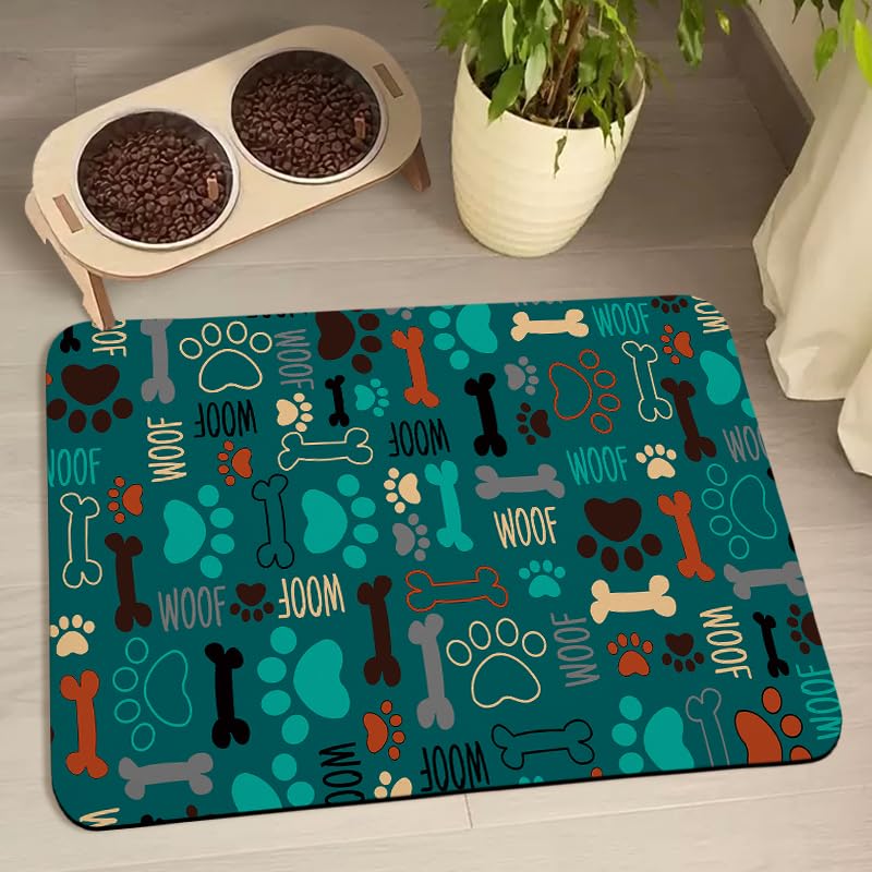 Dog Food and Water Bowl Mats - Waterproof, Absorbent Pet Feeding Placemats for Floors - Green 24 * 32 Inch