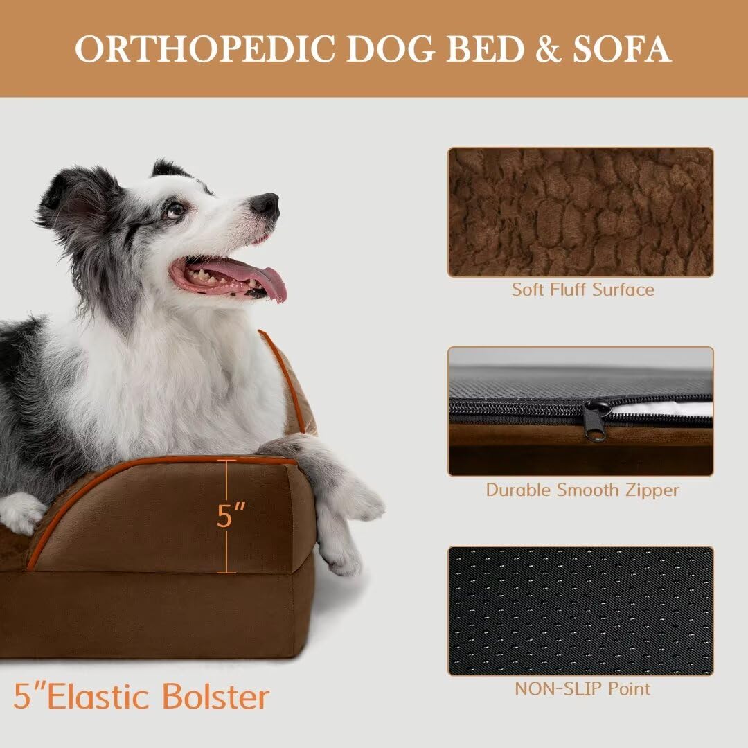 Comfort Expression XL Orthopedic Dog Bed, Waterproof, Washable, 42"x30"x9", Chocolate Brown, Non-Slip Bottom, Removable Cover
