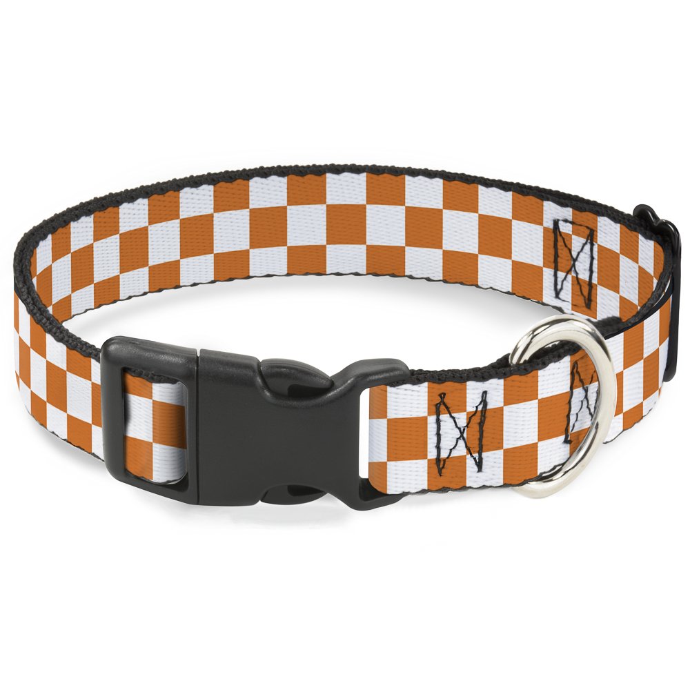 Buckle-Down Plastic Clip Collar - Checker White/Tn Orange - 1.5' Wide - Fits 18-32' Neck - Large