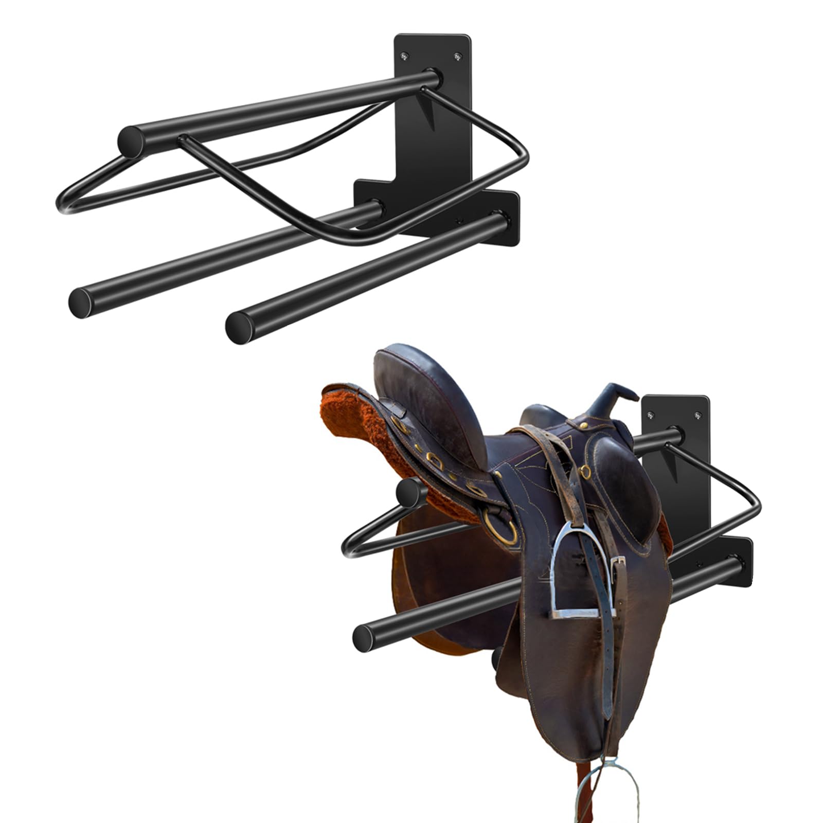 Hdyegy 2Pcs Saddle Rack With Double Pad Bar,Heavy Duty Wall Mounted Saddle Rack Stand Saddle Pad Rack For English And Western Sa