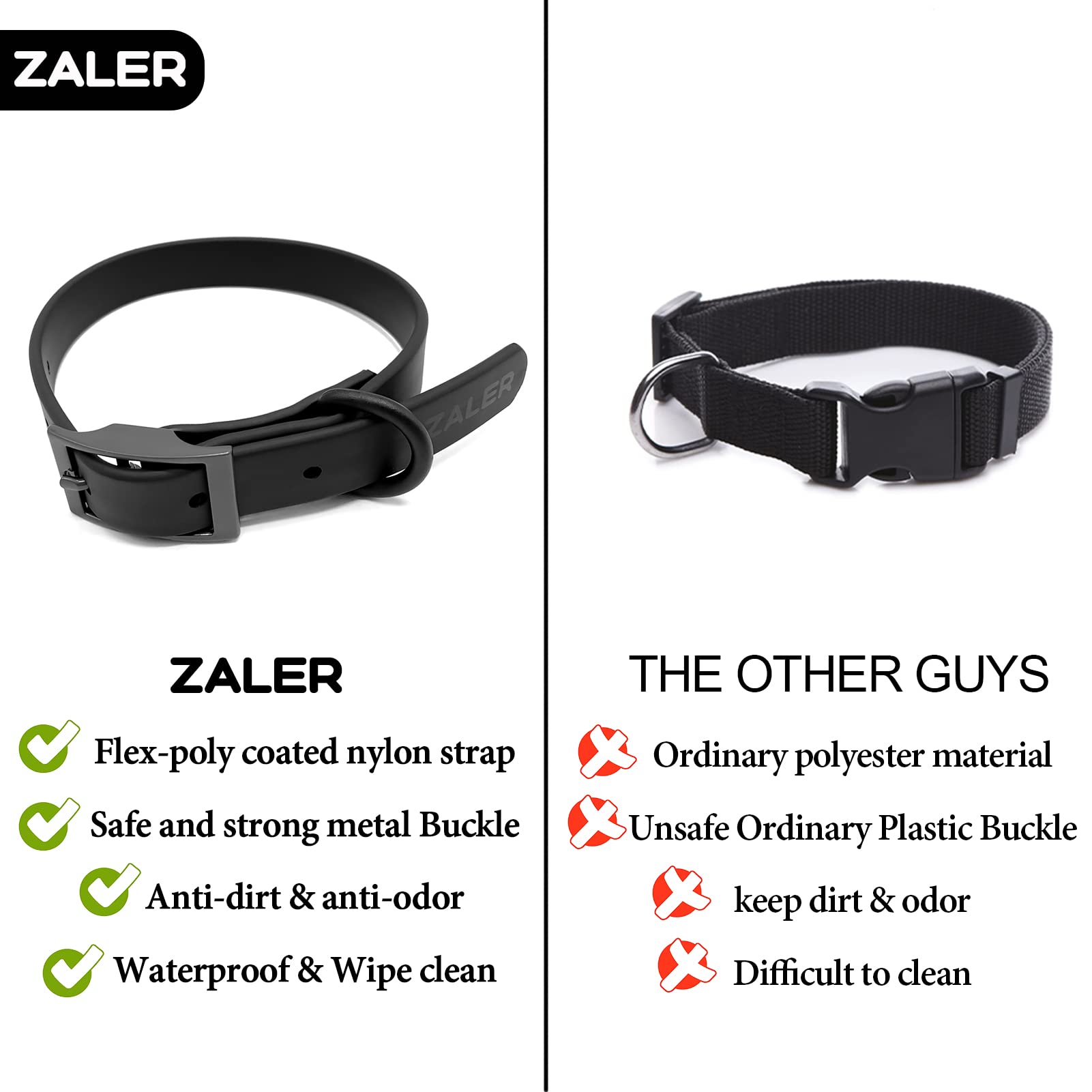 Zaler Waterproof Dog Collar, Adjustable Odor Proof Dog Collars Easy To Clean, Soft Comfortable Pet Collars For Large, Medium Sma