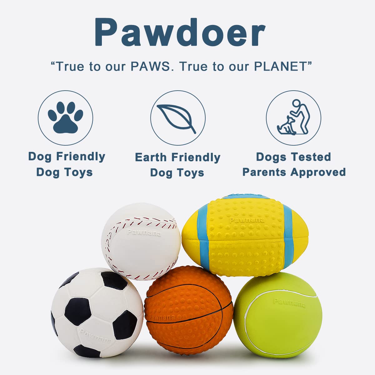 Pawdoer Squeaky Dog Ball - Soft Latex Rubber Squeaky Dog Toys For Small Dogs Puppies - Cute Dog Squeak Toys Play Ball - Tennis Ball, Soccer Ball, Football, Basketball And Baseball