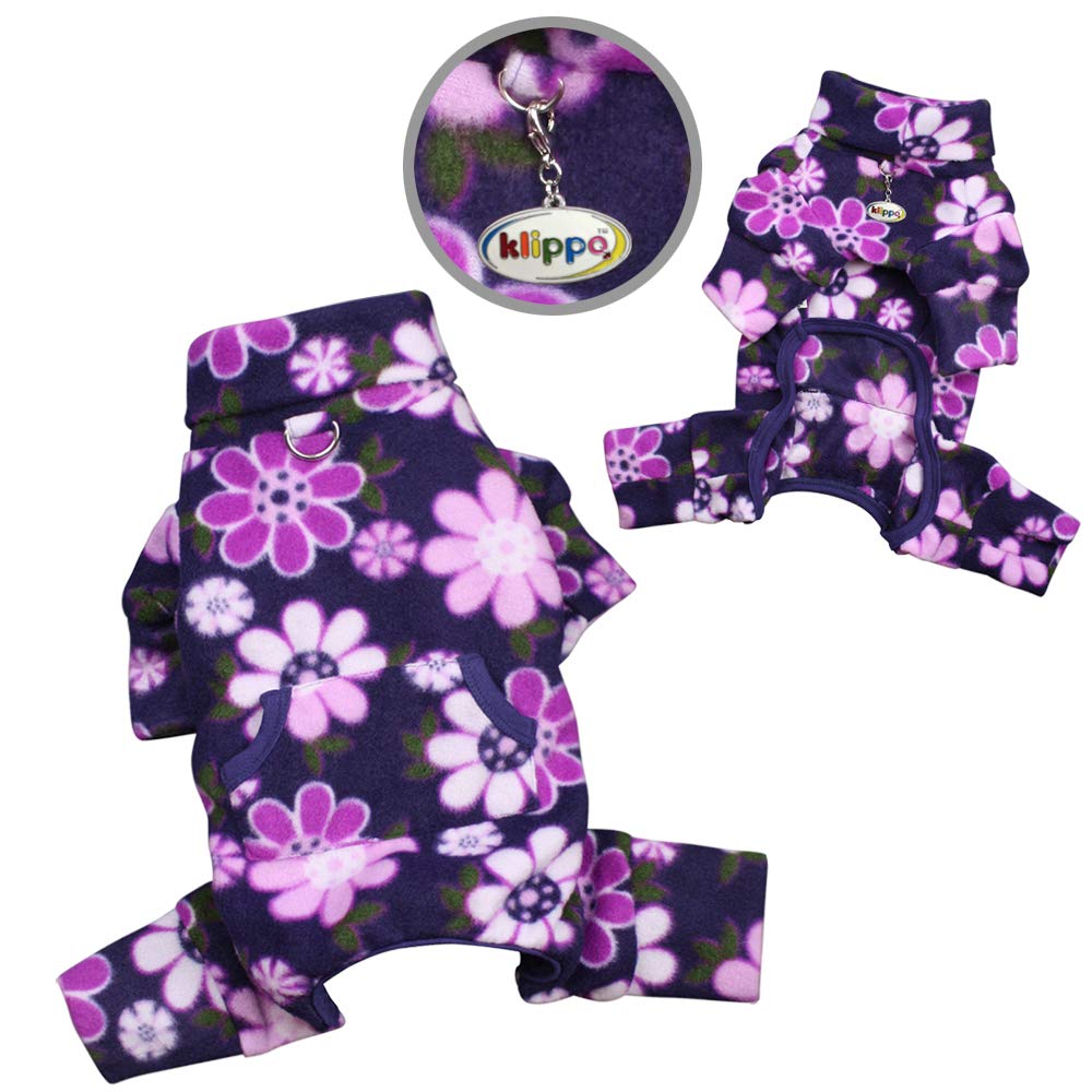 Klippo Dog/Puppy Midnight Garden Fleece Turtleneck Pajamas/Bodysuit/Loungewear/Coverall/Jumper/Romper for Small Breeds (XS)