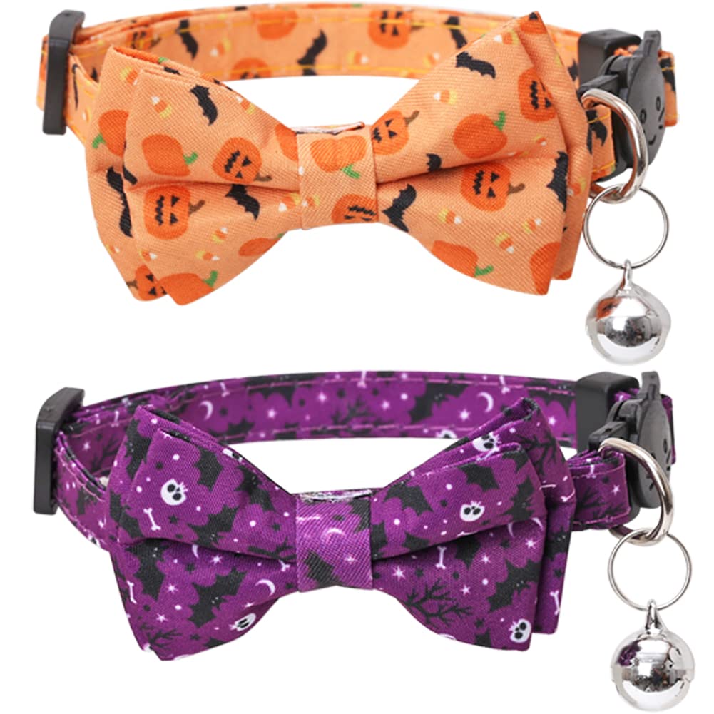Halloween Cat Collar Breakaway With Cute Bow Tie And Bell For Kitty Adjustable Safety