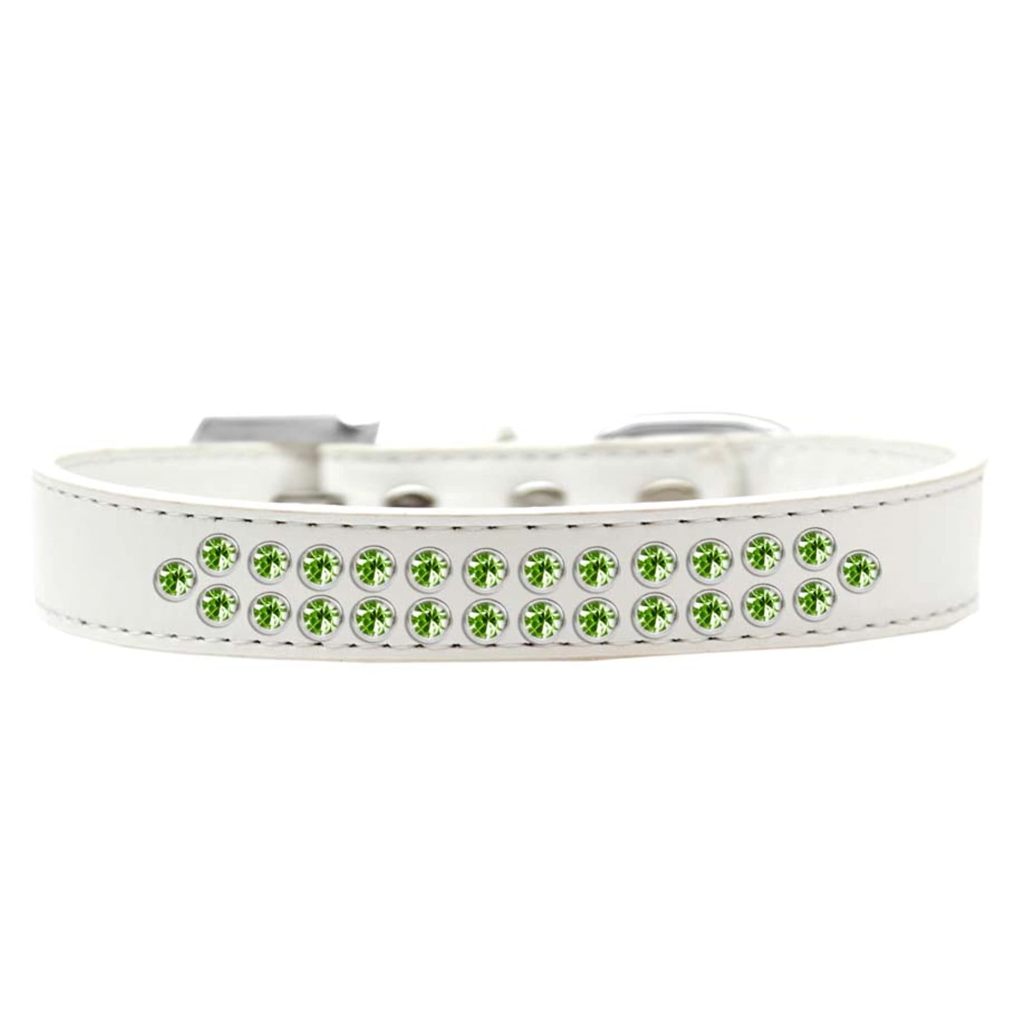 Dog, Puppy & Pet Fashion Collar, "Two Row Lime Green Crystal Rimsets" White 16