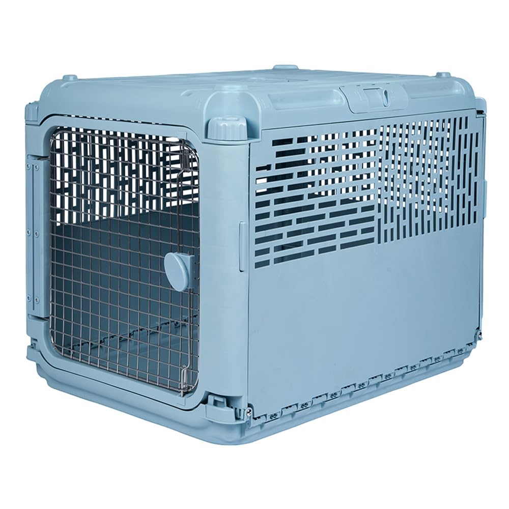 SPORT PET Plastic Kennels Rolling Plastic Wire Door Travel Dog Crate, Collabsible Kennel, 22.1 L x 23.3 W x 30.6 H