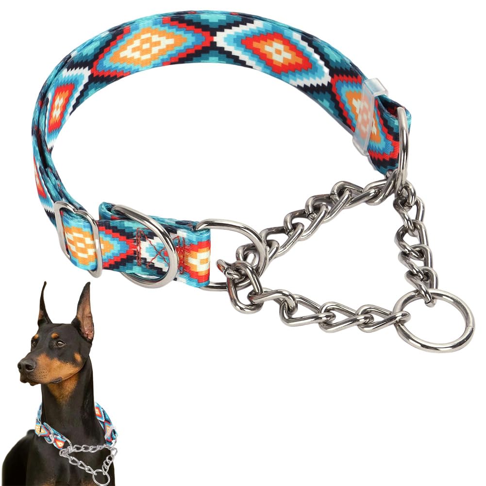 Chain Collar For Medium Dogs,Stainless Steel Chain Martingale Collar For Dogs, No Pull Slip Cinch Choker Choke Heavy Duty Dog Co