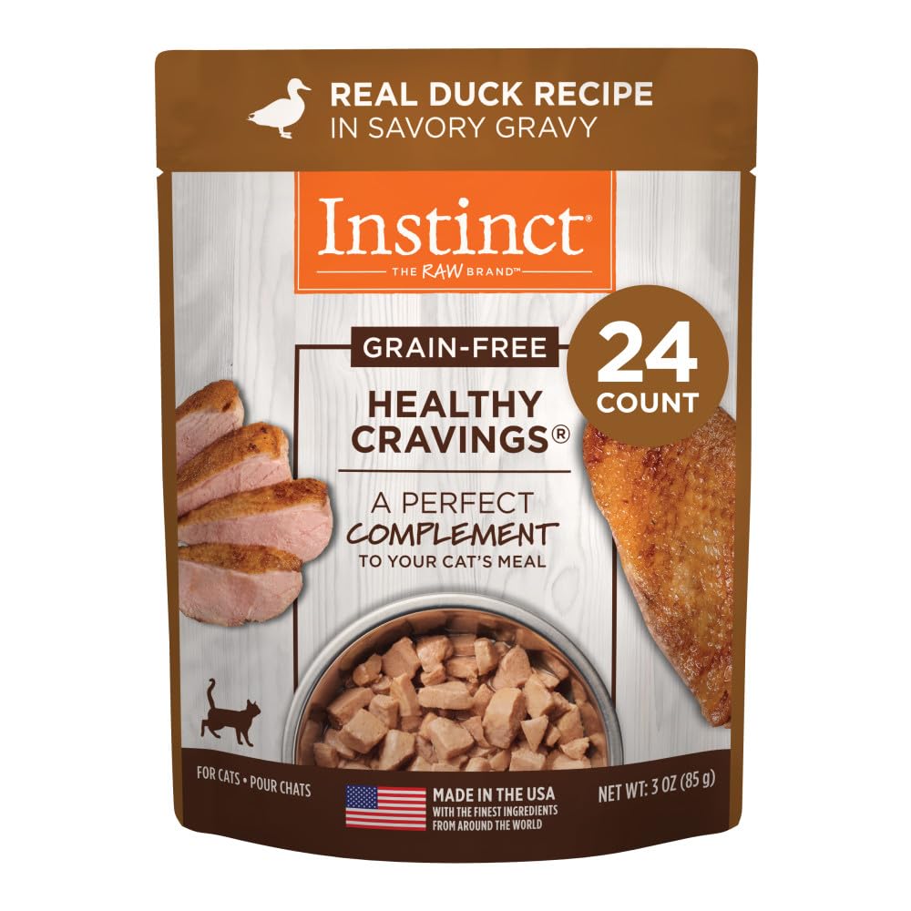 Instinct Healthy Cravings Grain Free Real Duck Recipe Natural Wet Cat Food Topper, 3 oz. Pouches (Case of 24)