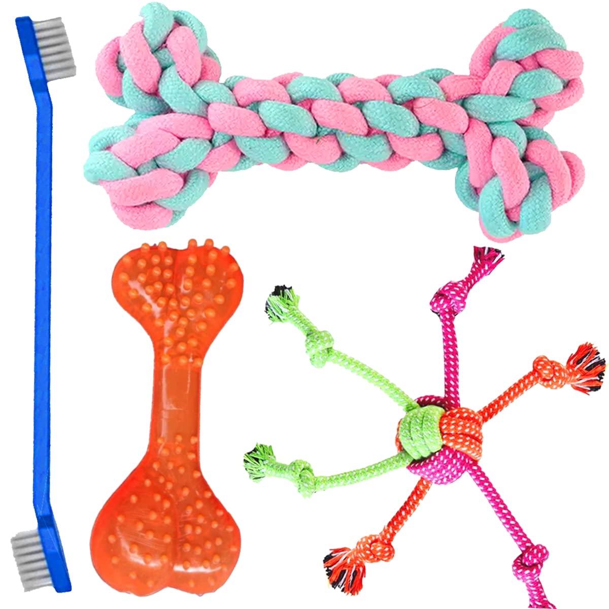 Youhavedeal Dog Toys, Puppy Teething Chew Toy With Rope, Rubber Bone For Small Medium Dogs With Free Toothbrush For Teeth Cleani