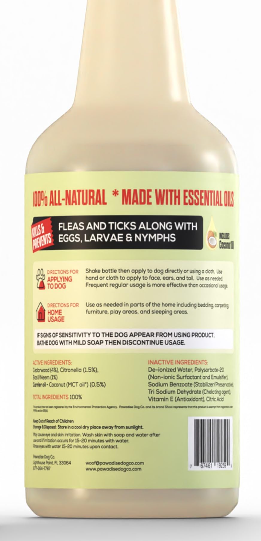 Shoo! Flea & Tick Spray for Dogs and Home | Plant Based, Natural Oils, Chemical Free Formula | Kills, Repels, Prevents | 16 oz (