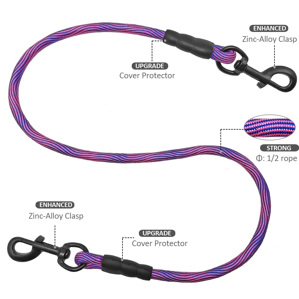 Btinesful 3Ft Dog Tie Down, Nylon Rope Short Dog Tether Indoor Training Safety Vehicle Tether For Large Medium Strong Puppy Pink Blue