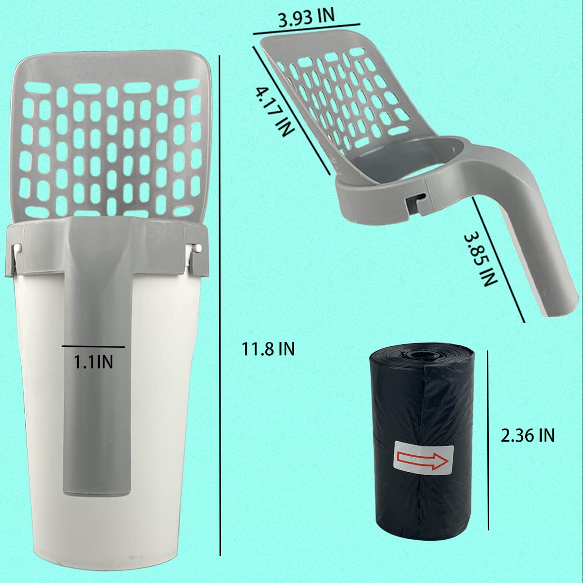 Esamploe Cat Litter Scooper With Trash Container,Portable Litter Scoop Holder,Litter Scoop With Holder Provides 215 Garbage Bags