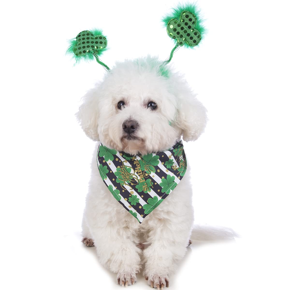 Coomour Dog St. Patrick'S Day Costume Pet Clover Headband And Puppy St. Patrick'S Day Bandanas Cat Classic Plaid Accessories (Green01)