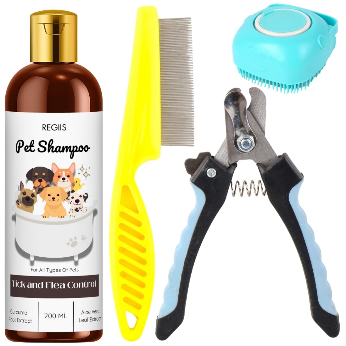 Pet Grooming Kit With Shampoo, Nail Clipper And Comb, Tick And Flea Control, 200Ml(Pack Of 4)