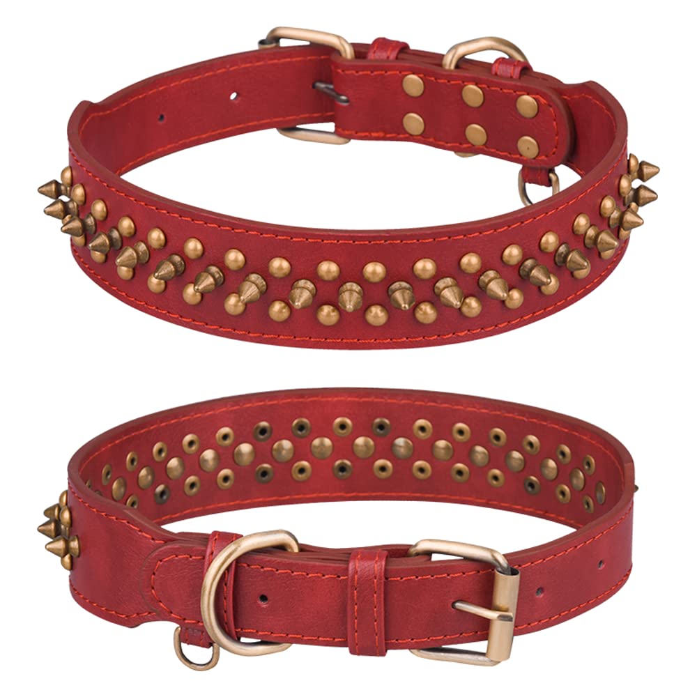 haoyueer Spiked Dog Collar Soft Pu Leather Mushrooms Rivet Spike Studded Puppy Adjustable Pet Collars for Small Breeds (L, Red2)