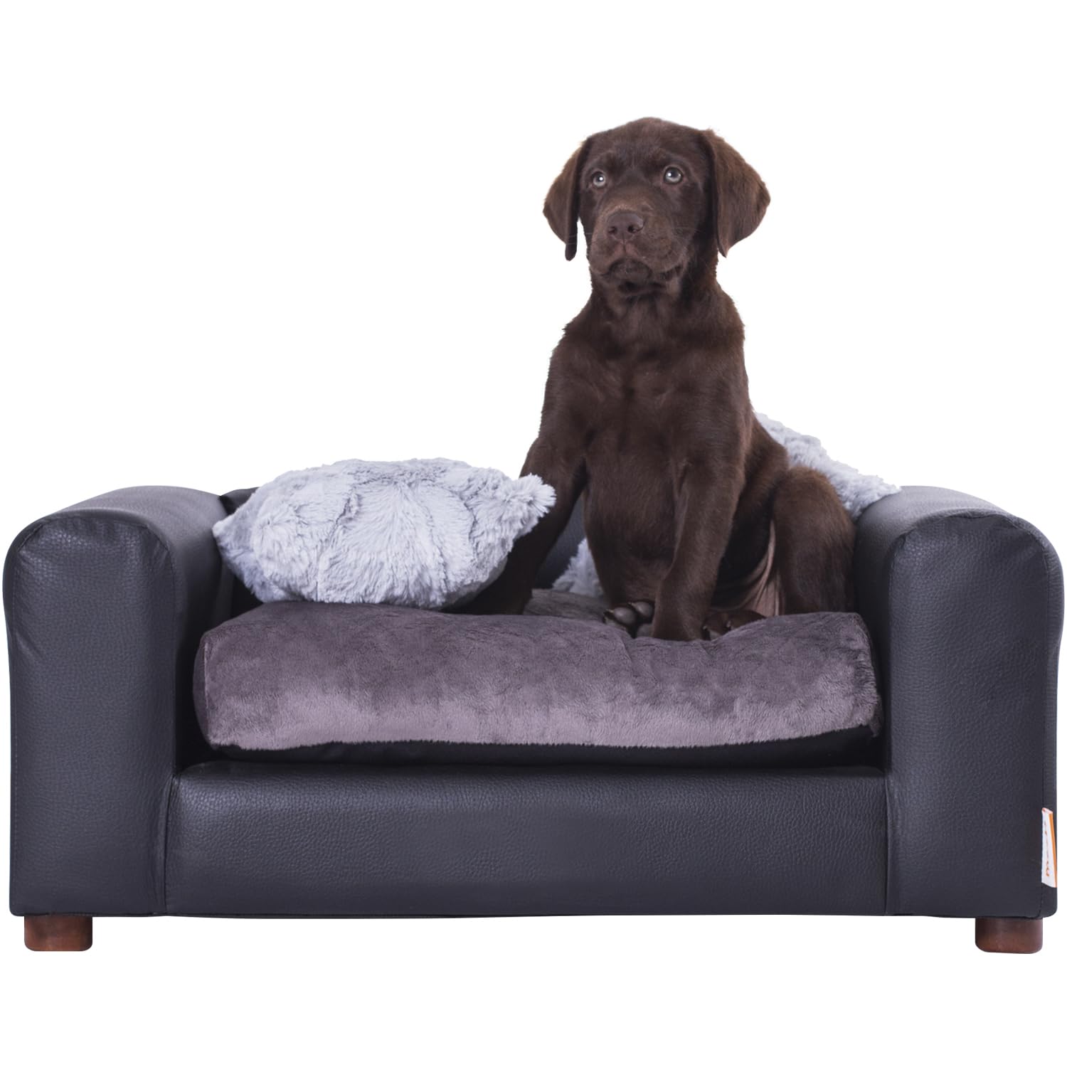 Moots Premium Leatherette Pets Sofa, Black/Charcoal, Small