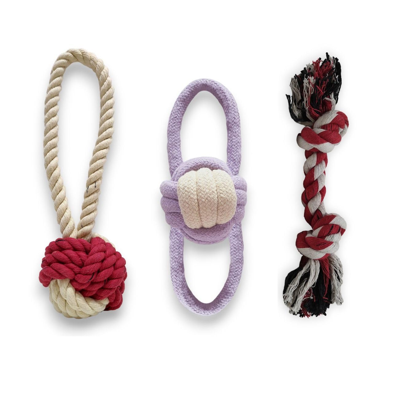 Kittupet Pet Combo Of 2Knot, Long Rope Toy And Knotted Long Rope Ball Chewing, Teething And Fetching Durable Cotton Rope Chew To