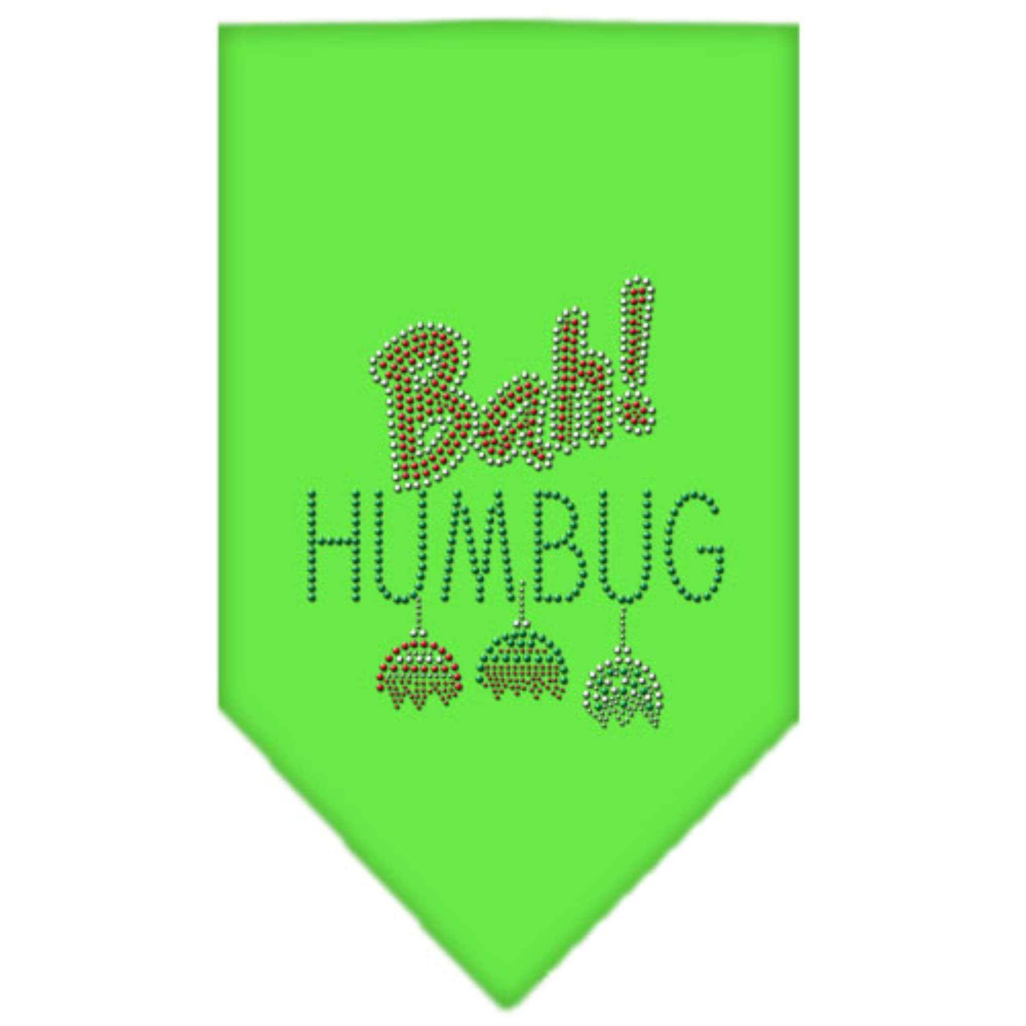 Christmas Pet and Dog Bandana Rhinestone, Bah Humbug Lime Green Large