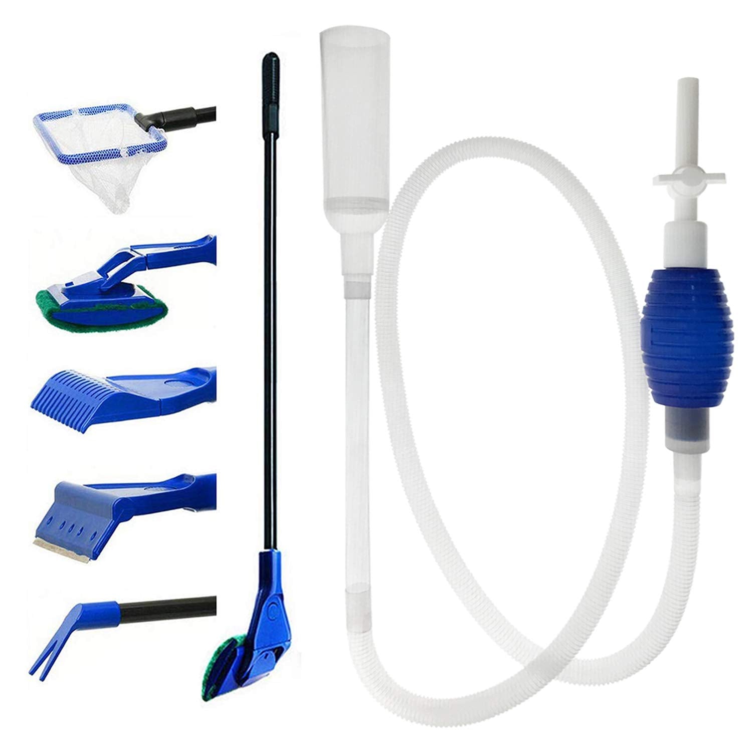 Greenjoy Aquarium Fish Tank Cleaning Kit Tools Algae Scrapers Set 5 In 1 & Fish Tank Gravel Cleaner - Siphon Vacuum For Water Ch