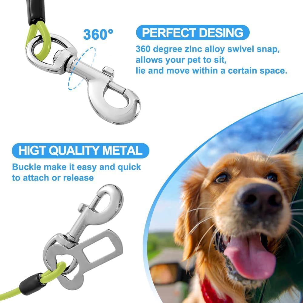 Dog Seat Belt Harness For Car,Dog Seatbelt Of Coated Wire Leash Safety Restraint,No Chew Tether Cable Vehicle,Double Clips & Lat