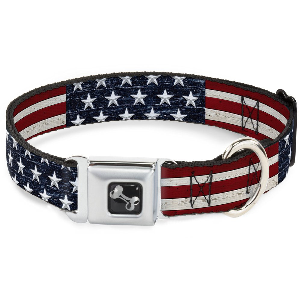 Buckle-Down Dog Collar Seatbelt Buckle Americana Rustic Stars Stripes 18 To 32 Inches 1.5 Inch Wide, Multicolor (Dc-W30186-Wl) Large