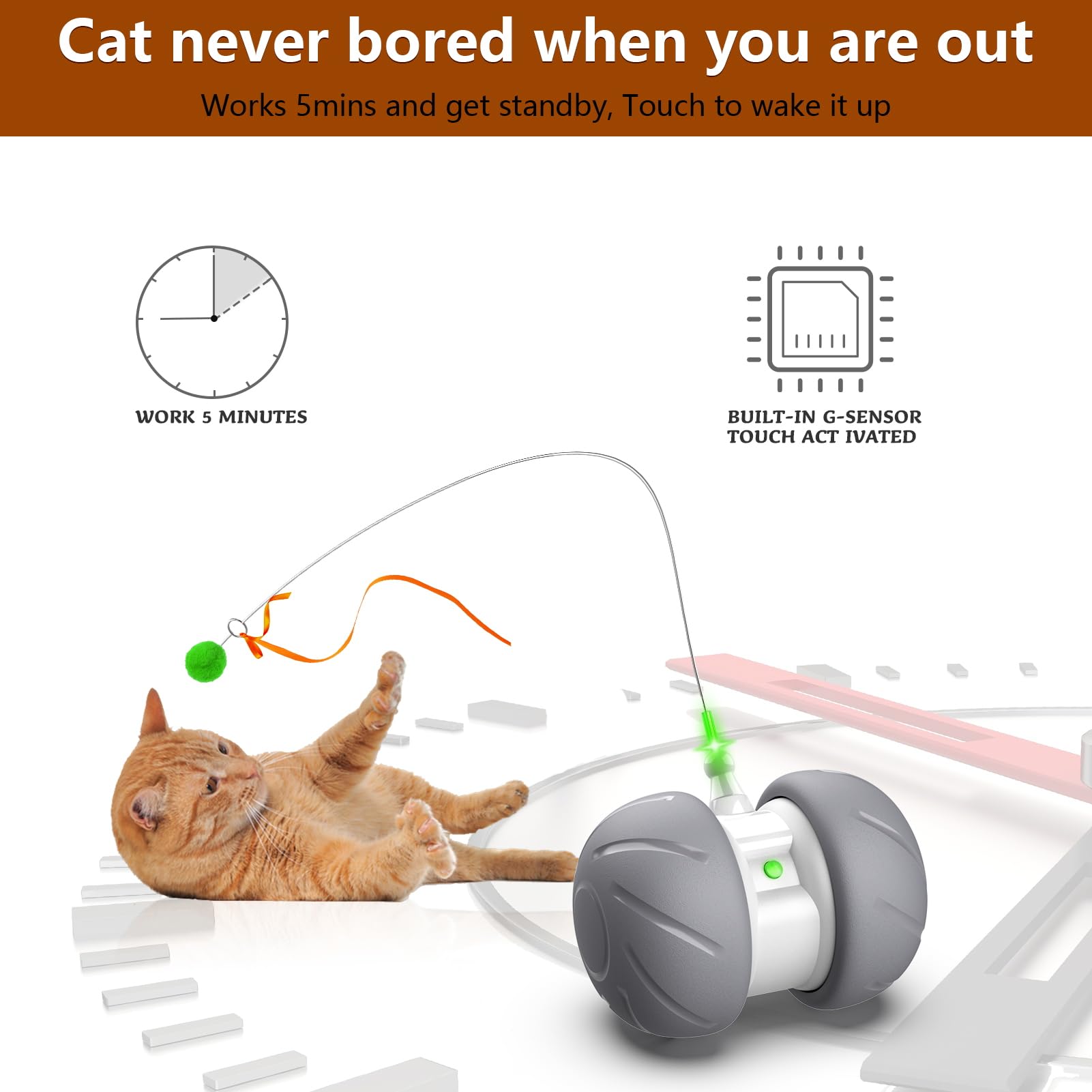 Bentopal Automatic Cat Toys Interactive Feather Toys, Pet Exercise Electric Toys For Indoor Cats/Kitten With Feather