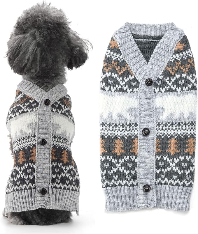 Hrttsy Christmas Dog Sweater Soft Warm Fall Winter V-Neck Pullover Dog Clothes Cute Polar Bear Xmas Tree Pet Costume Sleeveless 
