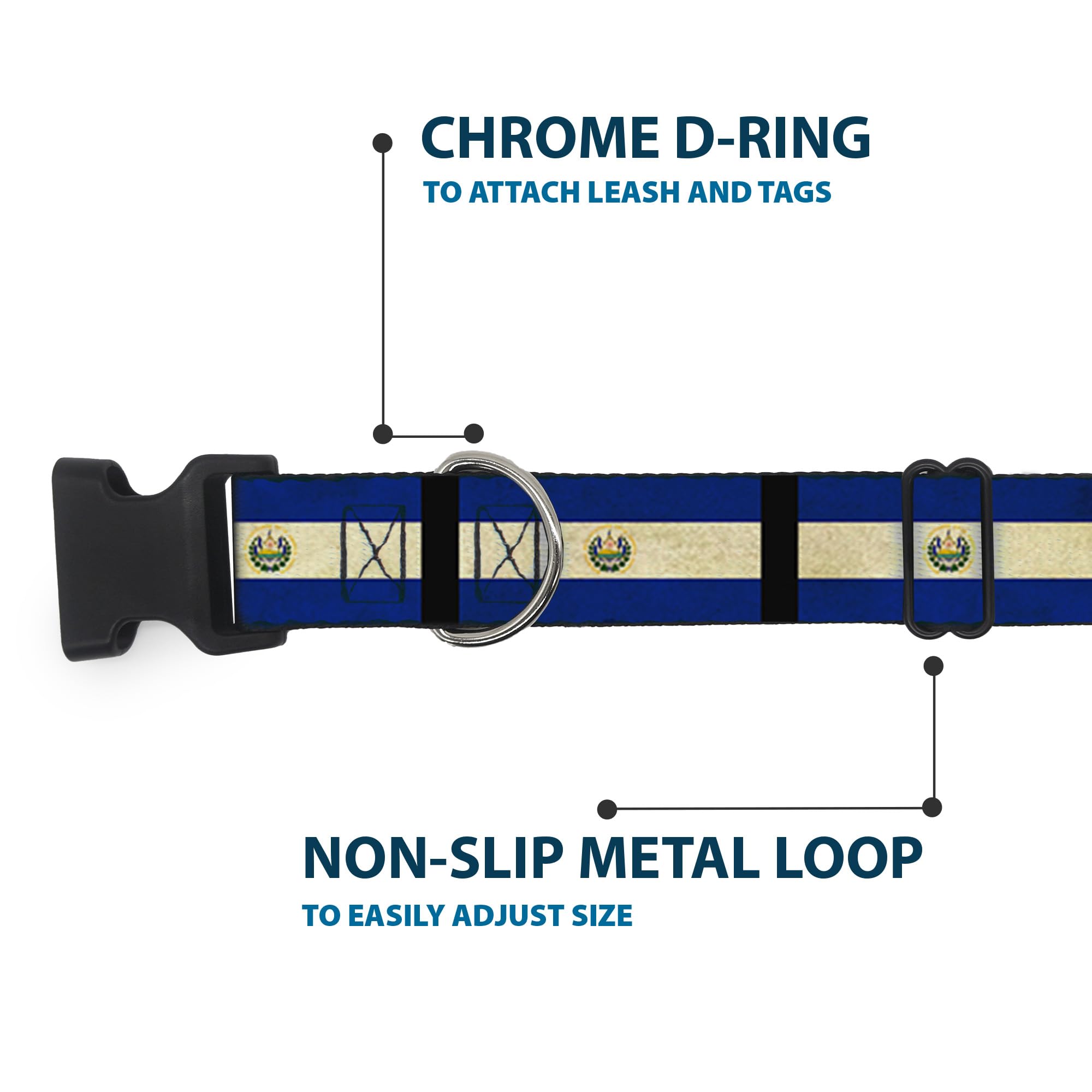 Buckle-Down PC-W30537-WS El Salvador Flag/Black Plastic Clip Collar, Wide Small/13-18