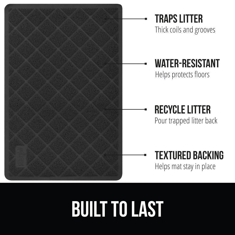 Gorilla Grip Thick Cat Litter Trapping Mat, 24X17, Less Waste, Traps Mess From Box For Cleaner Floors, Stays In Place For Cats, Soft On Kitty Paws, Easy Clean, Small Size, Durable Backing, Black