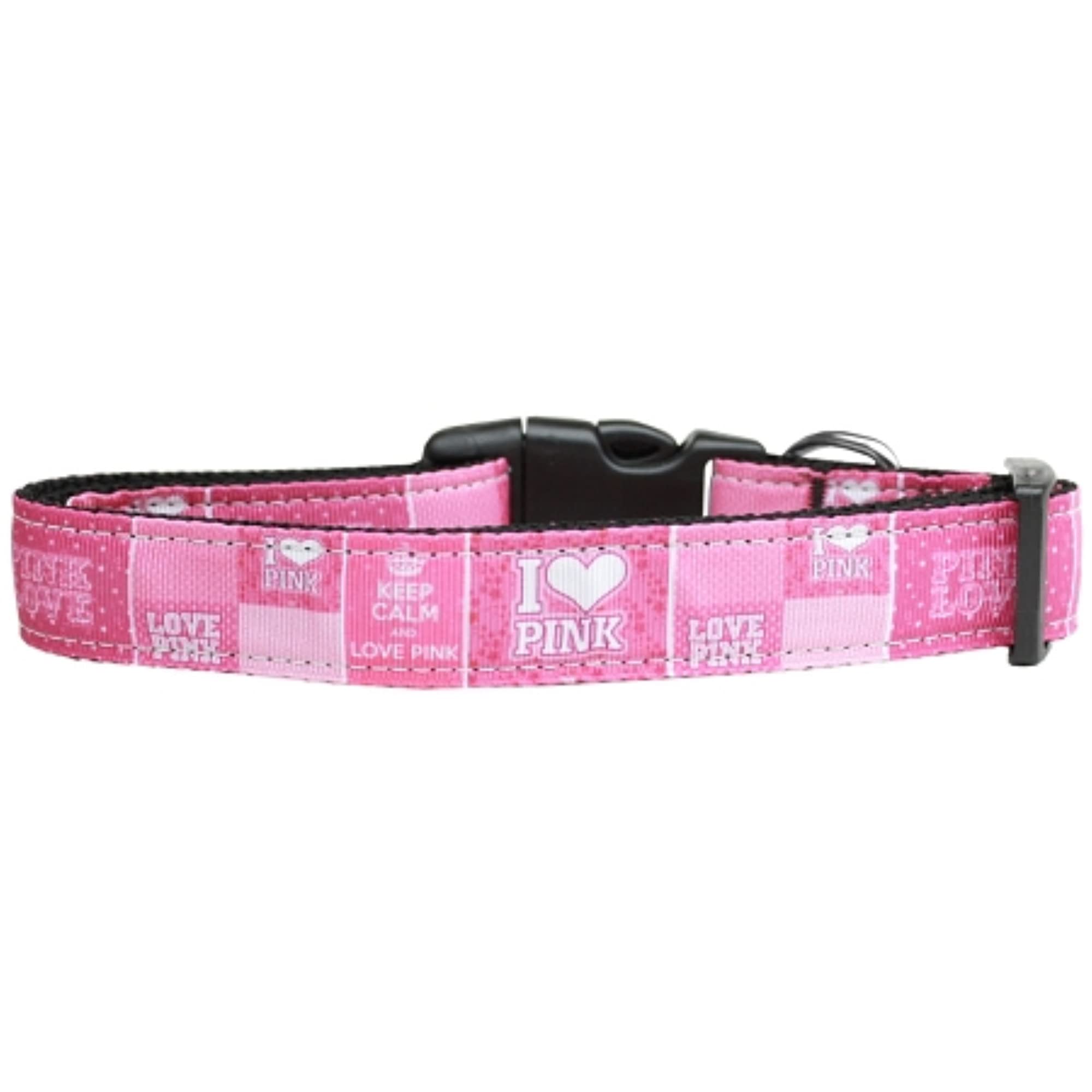 Pet Dog & Cat Nylon Collar or Leash, "I Heart Pink" XS Collar
