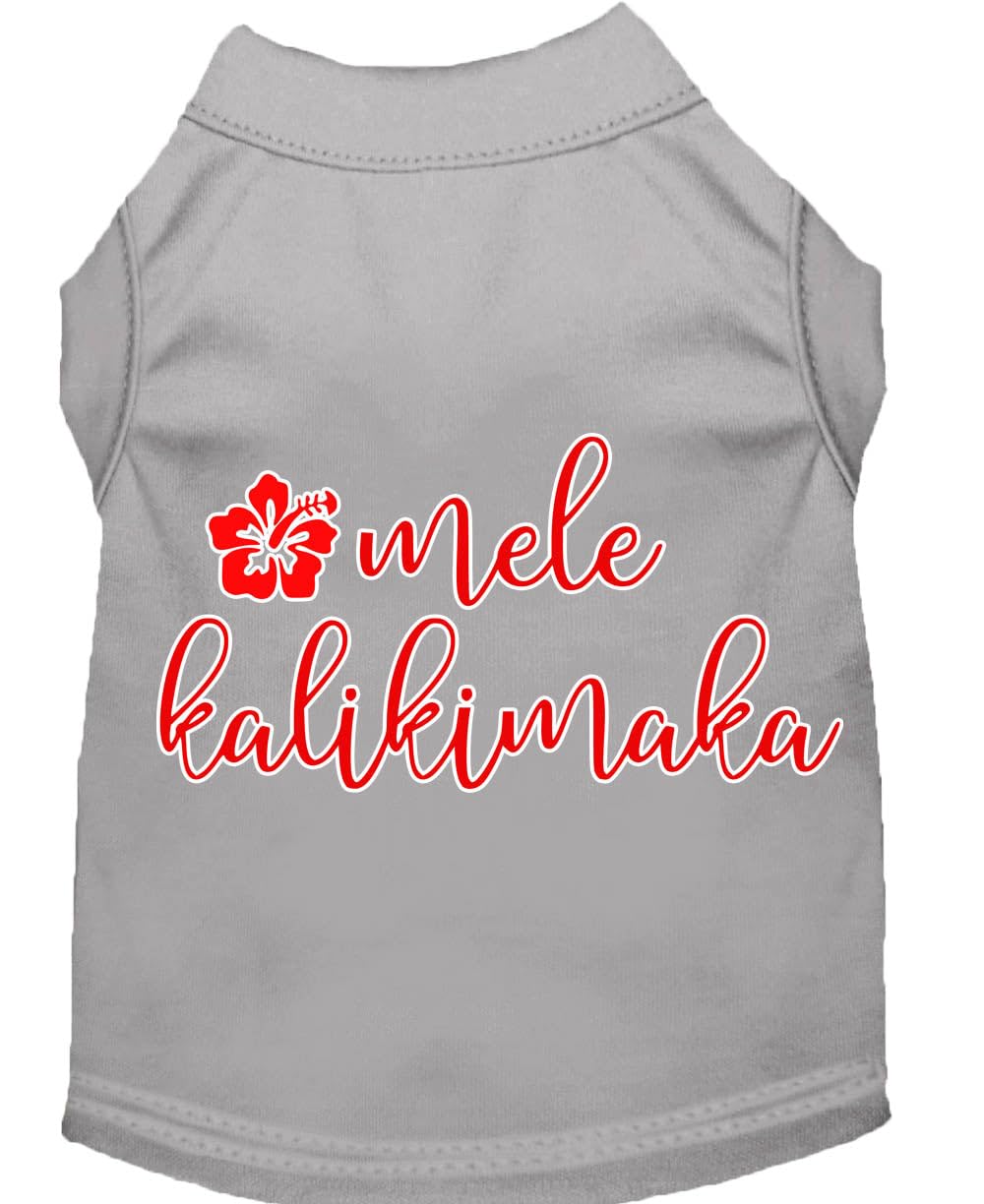 Christmas Pet Dog & Cat Shirt Screen Printed, "Mele Kalikimaka" Gray MD (6-10 lbs.)