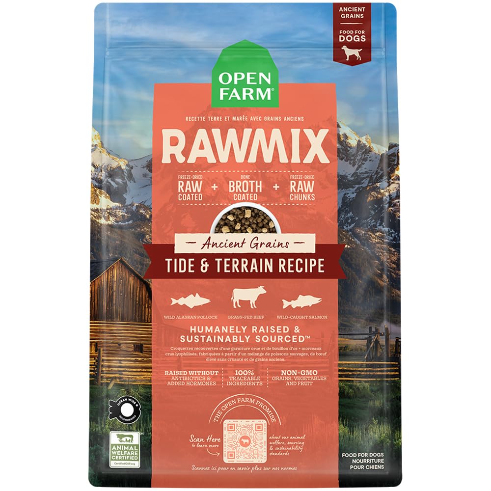 Open Farm, RawMix Dry Dog Food with Ancient Grains, Protein-Packed Kibble Coated in Bone Broth with Freeze Dried Raw Chunks, Pol