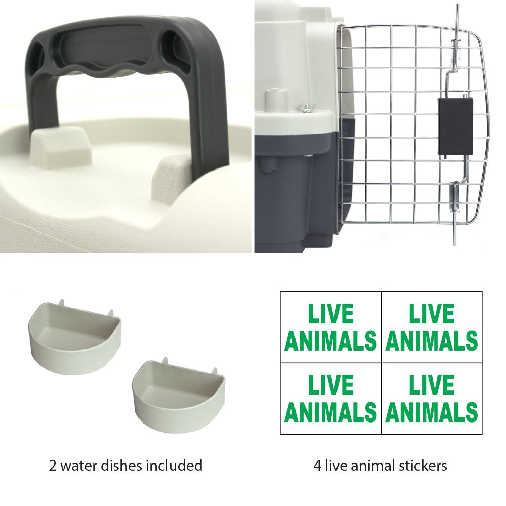 Sportpet Designs Plastic Kennels Rolling Plastic Wire Door Travel Dog Crate - Small - No Wheel, Tan