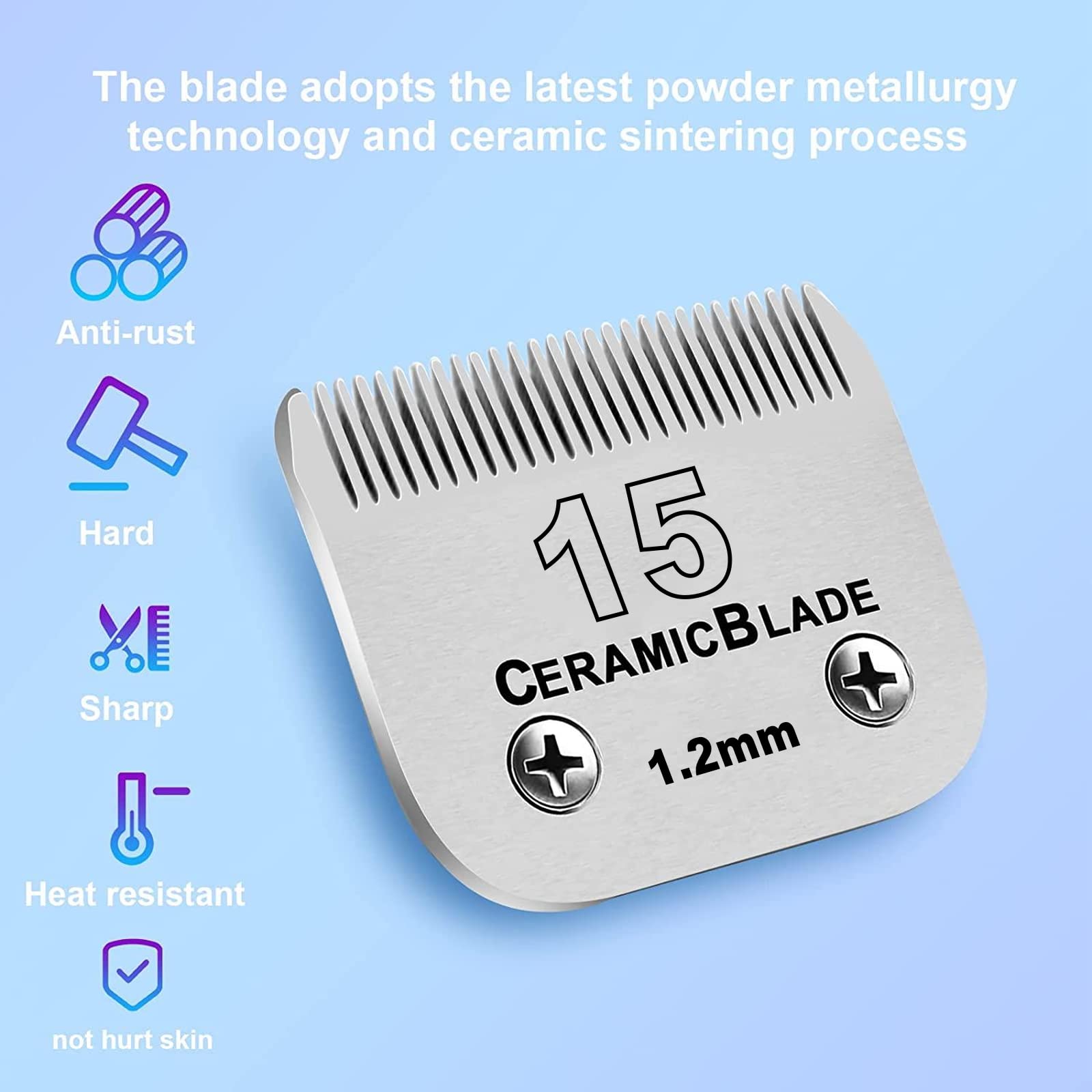 Detachable Pet Dog Grooming Clipper Ceramic Blades,Compatible With Size-15 Cut Length 3/64-Inch(1.2Mm),Compatible With Andis/Ost
