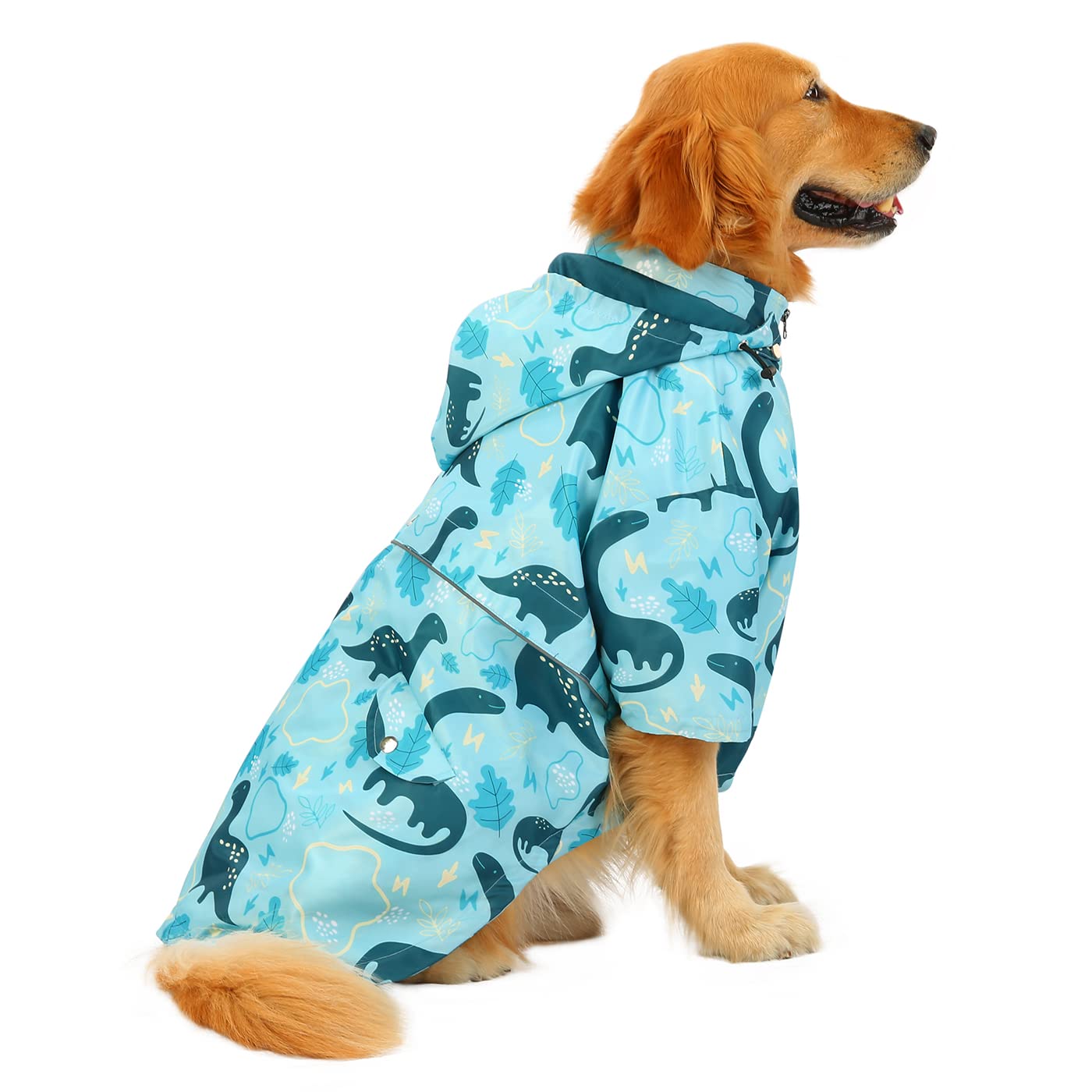 Hde Dog Raincoat Double Layer Zip Rain Jacket With Hood For Small To Large Dogs Dinosaurs - 2Xl
