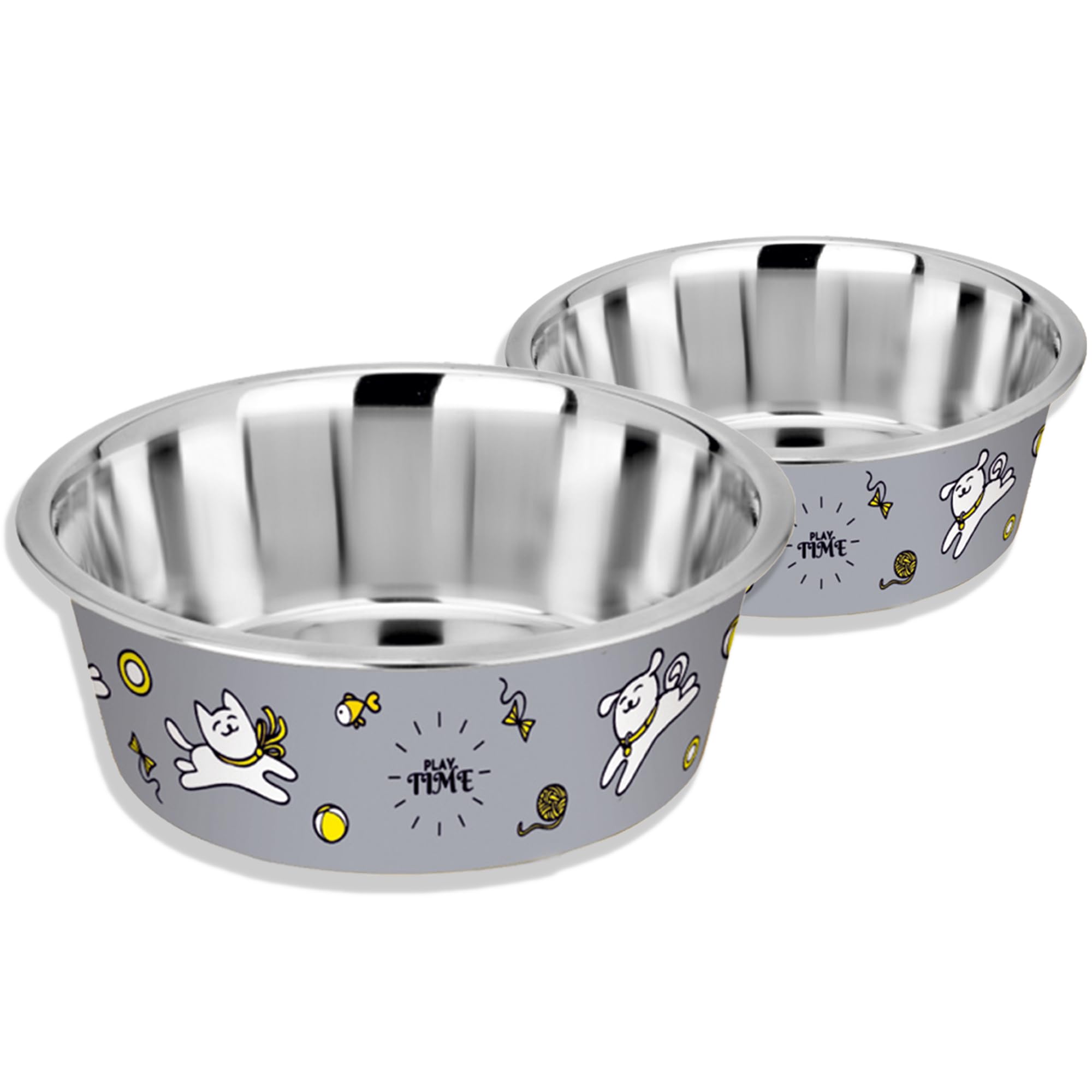 Happinesque Dog Bowls (Rhino Grey Playtime Print, 750Ml (Pack 2))