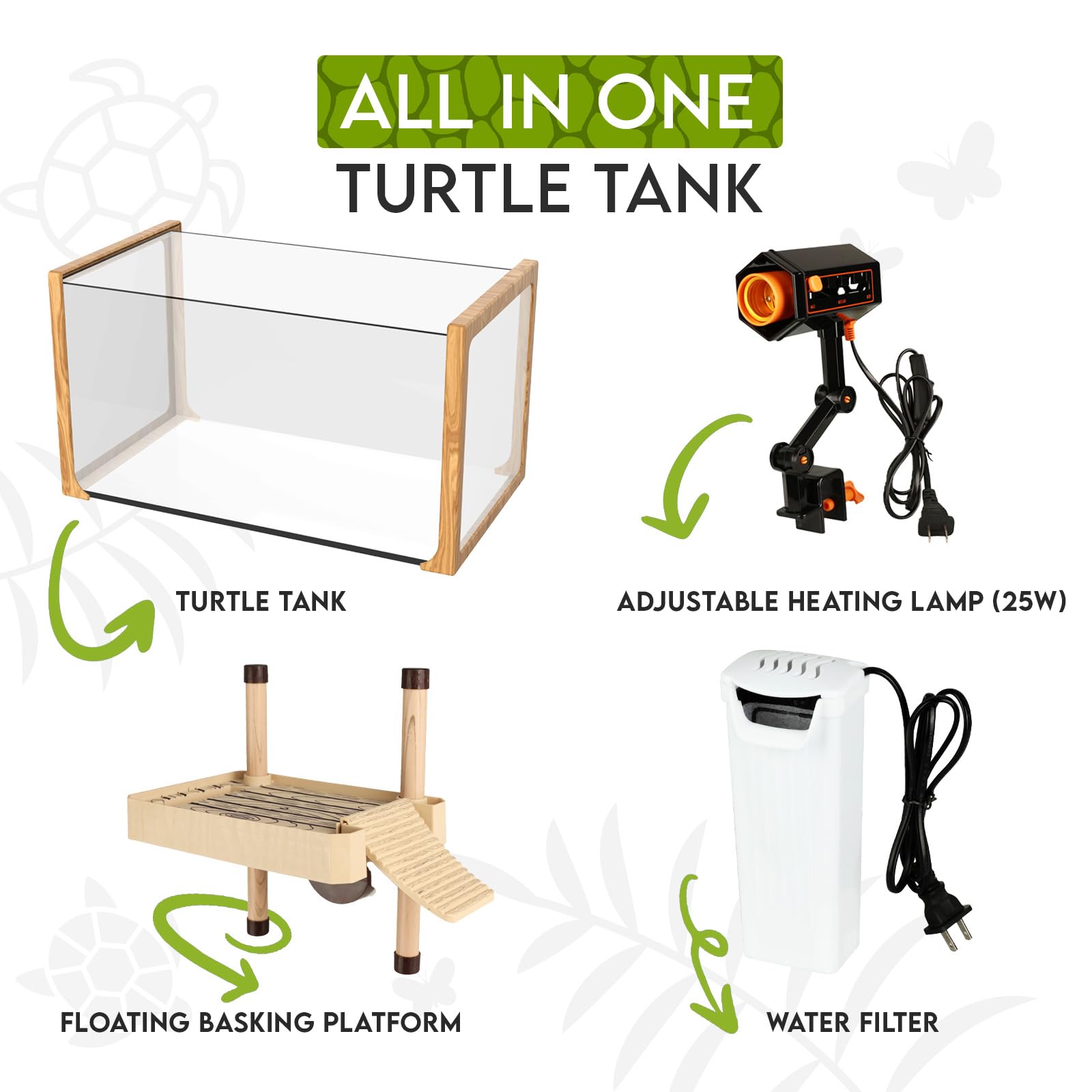 Okkbi Turtle Aquarium Kit - Aquatic Turtle Tank With Filter And Light + Turtle Basking Platform, Perfect Turtle Starter Kit For
