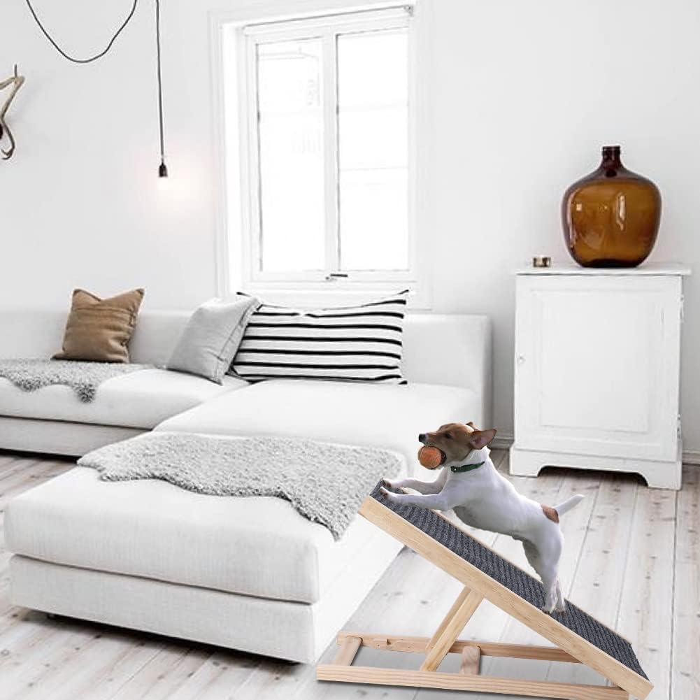 Dog Ramp for High Beds, Couches & Cars - Adjustable Foldable Pet Stairs, Lightweight Wooden Ladder with Anti-Slip Surface, Holds