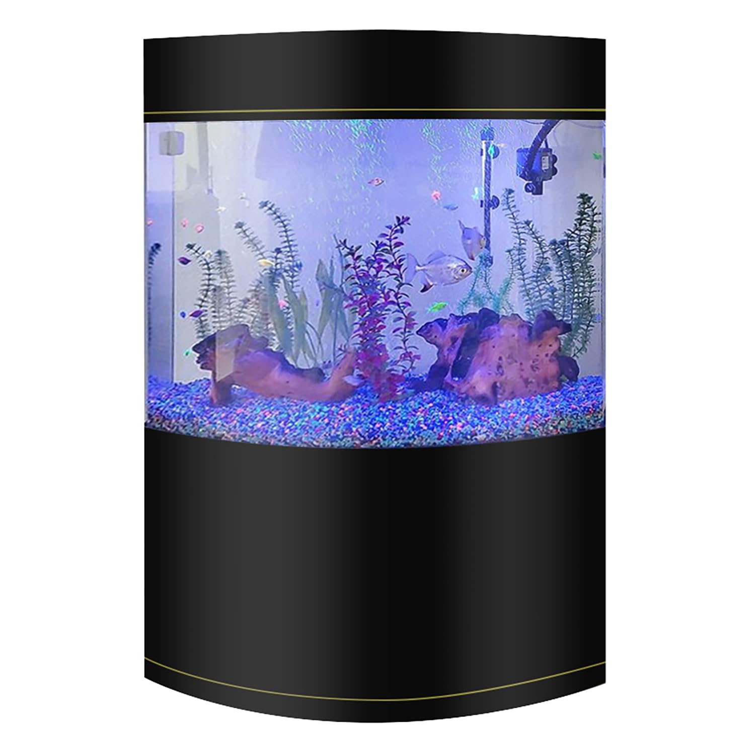 Penn-Plax Water World Luxury Large Bow Front Acrylic Aquarium With Built-In Stand And Storage Top (Lm2) - 360 View - Great For F